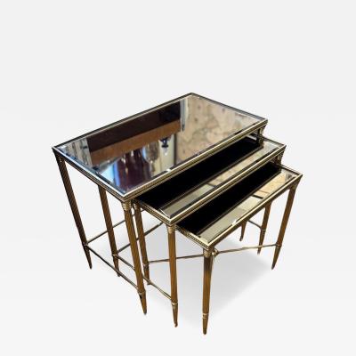 Maison Jansen Maison Jansen Style Italian Brass Nesting Tables Mirrored Glass Directoire 
