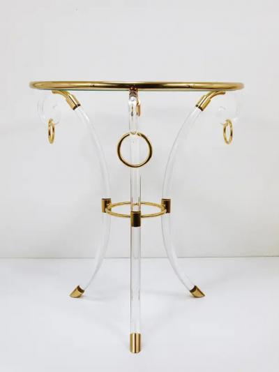 Maison Jansen Maison Jansen Style Lucite Gilt Metal Tripod Coffee Table Pedestal Gueridon