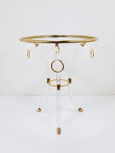 Maison Jansen Maison Jansen Style Lucite Gilt Metal Tripod Coffee Table Pedestal Gueridon