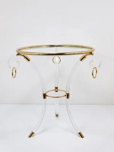 Maison Jansen Maison Jansen Style Lucite Gilt Metal Tripod Coffee Table Pedestal Gueridon