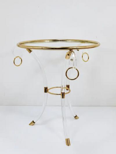 Maison Jansen Maison Jansen Style Lucite Gilt Metal Tripod Coffee Table Pedestal Gueridon