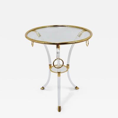 Maison Jansen Maison Jansen Style Lucite Gilt Metal Tripod Coffee Table Pedestal Gueridon