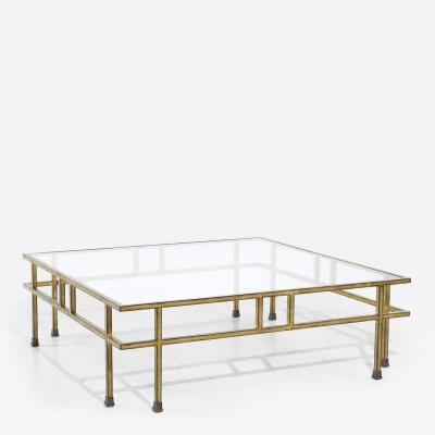 Maison Jansen Maison Jansen Style Mid Century Large Italian Brass and Glass Coffee Table