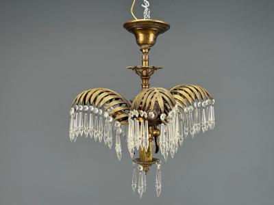 Maison Jansen Maison Jansen Style Palm Leaf Chandelier Gilt Bronze Crystal France 1940s