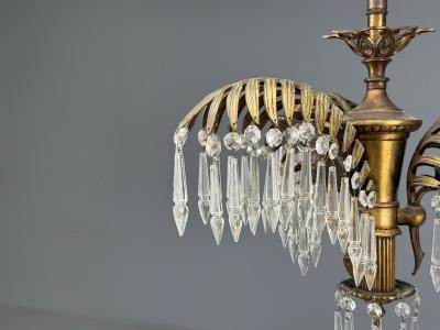 Maison Jansen Maison Jansen Style Palm Leaf Chandelier Gilt Bronze Crystal France 1940s