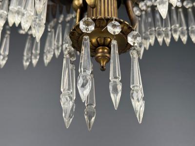Maison Jansen Maison Jansen Style Palm Leaf Chandelier Gilt Bronze Crystal France 1940s