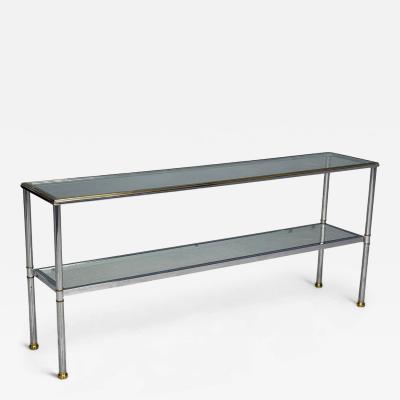 Maison Jansen Maison Jansen Style Steel Brass Glass Console Table France 1970s