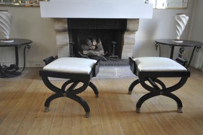Maison Jansen Maison Jansen Superb Pair of X Black Stool with Lion Legs
