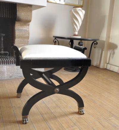 Maison Jansen Maison Jansen Superb Pair of X Black Stool with Lion Legs