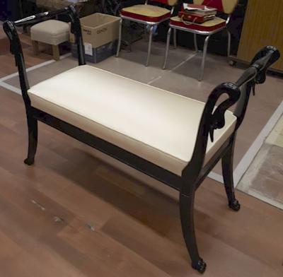 Maison Jansen Maison Jansen Swan Shaped Side Long Bench Newly Covered in Silk