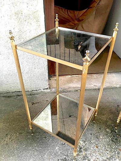 Maison Jansen Maison Jansen Two Tiers Neoclassic Side Tables with Eglomis Mirror Shelves