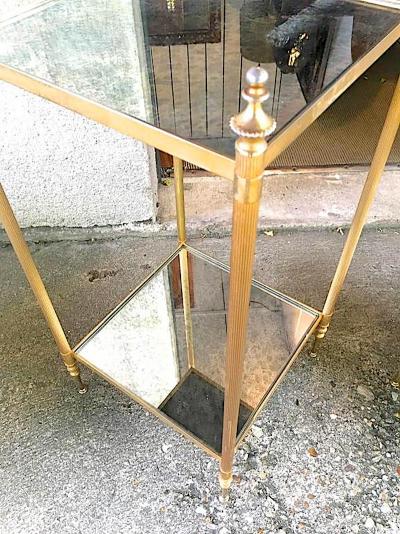 Maison Jansen Maison Jansen Two Tiers Neoclassic Side Tables with Eglomis Mirror Shelves