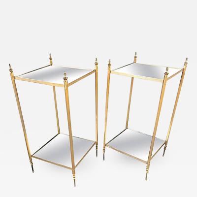 Maison Jansen Maison Jansen Two Tiers Neoclassic Side Tables with Eglomis Mirror Shelves