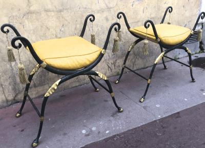 Maison Jansen Maison Jansen awesome solid iron French Empire revival pair of stools