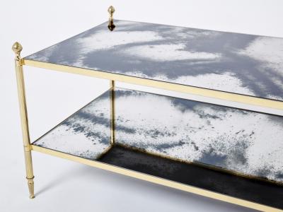 Maison Jansen Maison Jansen brass chrome mirrored two tier coffee table 1970s