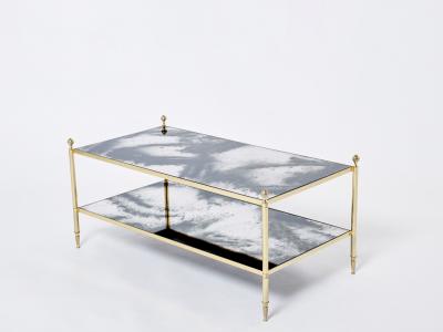 Maison Jansen Maison Jansen brass chrome mirrored two tier coffee table 1970s