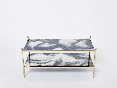 Maison Jansen Maison Jansen brass chrome mirrored two tier coffee table 1970s