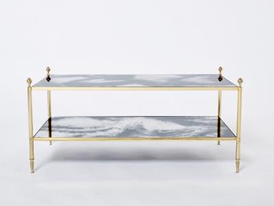 Maison Jansen Maison Jansen brass chrome mirrored two tier coffee table 1970s