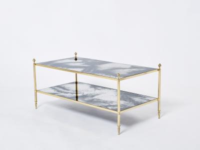 Maison Jansen Maison Jansen brass chrome mirrored two tier coffee table 1970s