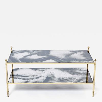 Maison Jansen Maison Jansen brass chrome mirrored two tier coffee table 1970s