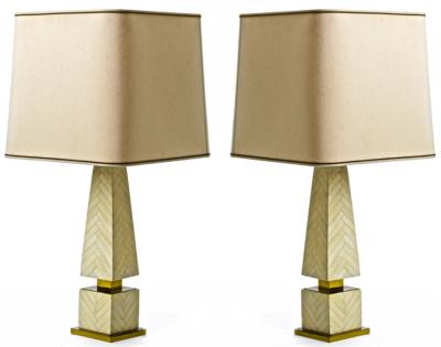 Maison Jansen Maison Jansen chicest obelisk shaped faux ivory marquetery pair of lamp