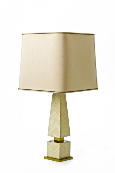 Maison Jansen Maison Jansen chicest obelisk shaped faux ivory marquetery pair of lamp