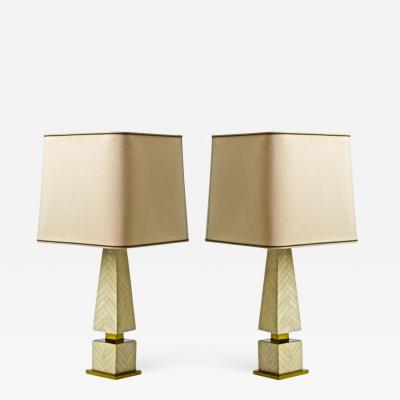 Maison Jansen Maison Jansen chicest obelisk shaped faux ivory marquetery pair of lamp