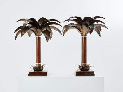 Maison Jansen Maison Jansen early palm tree lamps mahogany bronze 1960