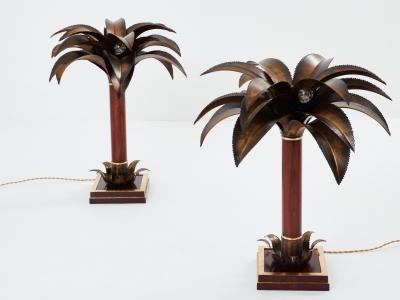 Maison Jansen Maison Jansen early palm tree lamps mahogany bronze 1960