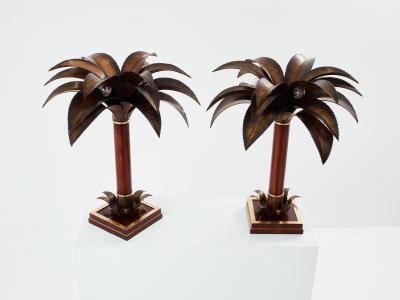 Maison Jansen Maison Jansen early palm tree lamps mahogany bronze 1960