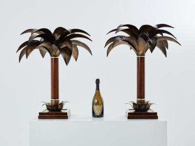 Maison Jansen Maison Jansen early palm tree lamps mahogany bronze 1960