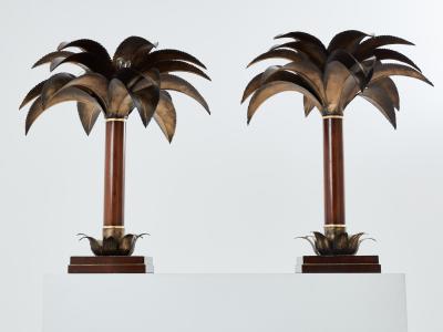 Maison Jansen Maison Jansen early palm tree lamps mahogany bronze 1960