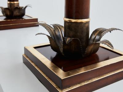 Maison Jansen Maison Jansen early palm tree lamps mahogany bronze 1960