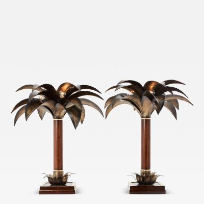 Maison Jansen Maison Jansen early palm tree lamps mahogany bronze 1960