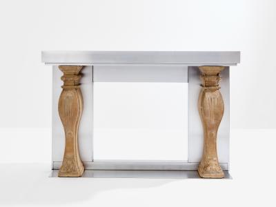 Maison Jansen Maison Jansen fireplace mantel brushed steel and carved stone 1968