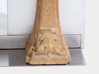 Maison Jansen Maison Jansen fireplace mantel brushed steel and carved stone 1968