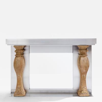 Maison Jansen Maison Jansen fireplace mantel brushed steel and carved stone 1968