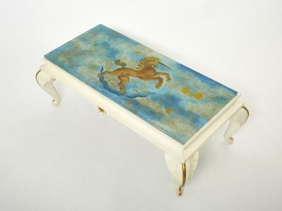 Maison Jansen Maison Jansen gilded wood painted glass top coffee table 1950