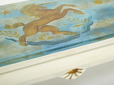 Maison Jansen Maison Jansen gilded wood painted glass top coffee table 1950