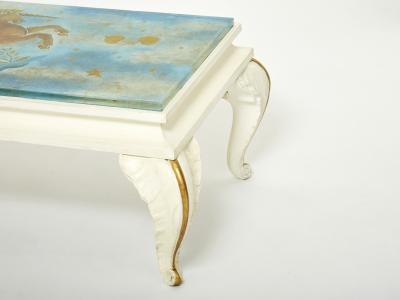 Maison Jansen Maison Jansen gilded wood painted glass top coffee table 1950