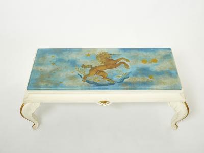 Maison Jansen Maison Jansen gilded wood painted glass top coffee table 1950