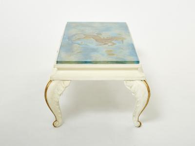 Maison Jansen Maison Jansen gilded wood painted glass top coffee table 1950