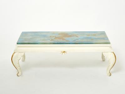 Maison Jansen Maison Jansen gilded wood painted glass top coffee table 1950