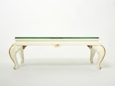 Maison Jansen Maison Jansen gilded wood painted glass top coffee table 1950
