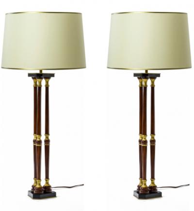 Maison Jansen Maison Jansen lacquered wood and gold leaf adorn pair of lamps