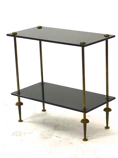 Maison Jansen Maison Jansen pair of 2 tier side table in black opaline and bronze