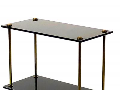 Maison Jansen Maison Jansen pair of 2 tier side table in black opaline and bronze
