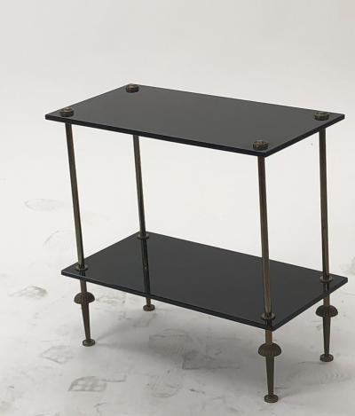 Maison Jansen Maison Jansen pair of 2 tier side table in black opaline and bronze