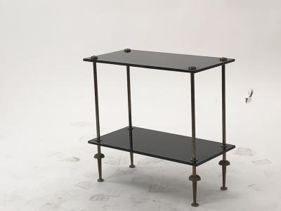 Maison Jansen Maison Jansen pair of 2 tier side table in black opaline and bronze