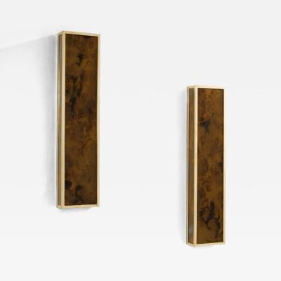 Maison Jansen Maison Jansen pair of brass and decorative glass wall lights 1970